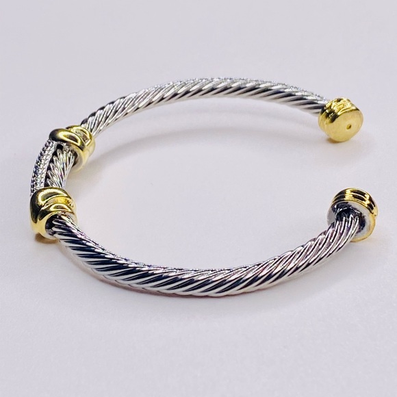 SILVER GOLD & PAVE CRYSTAL BANGLE - Picture 4 of 4